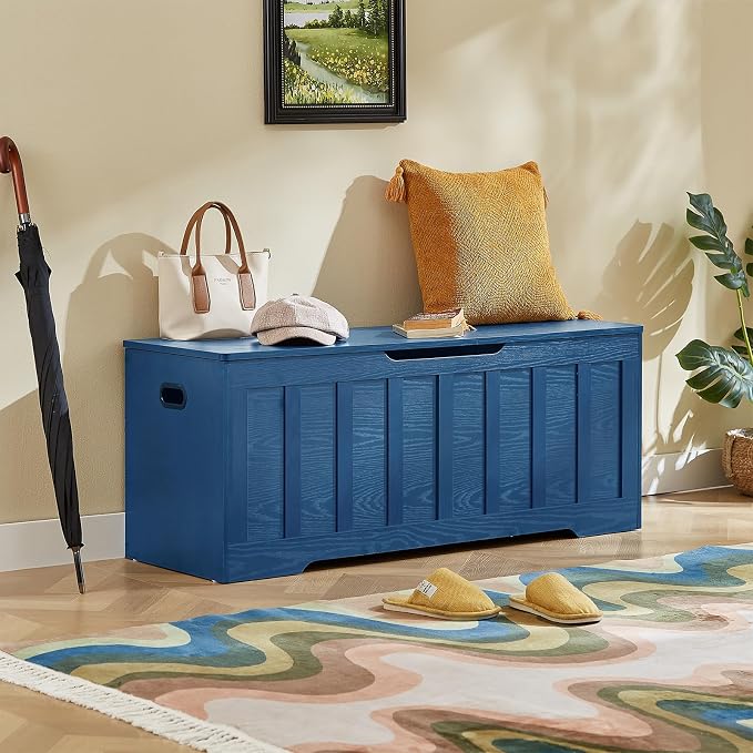 VANKILEY 47.2" Storage Chest Extra Large, Wooden Storage Bench(Blue)