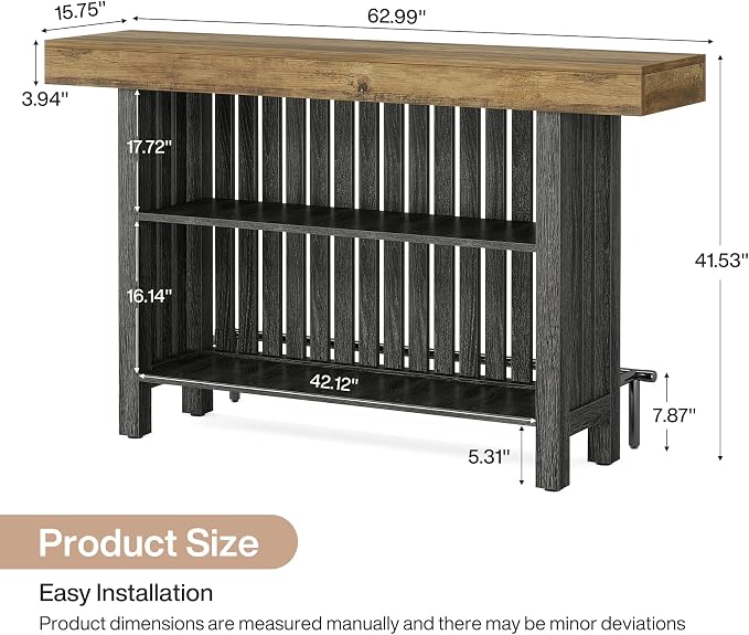 Tribesigns 63" Large Bar Table, 2-Tier Counter Height Table with Footrest