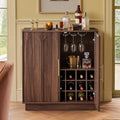 FORTUNETEC 31.5" Wine Bar Cabinet, Mid Century Modern Sideboard, Walnut