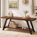 LVB Industrial Entryway Bench with Storage, Wood and Metal Bedroom Bench