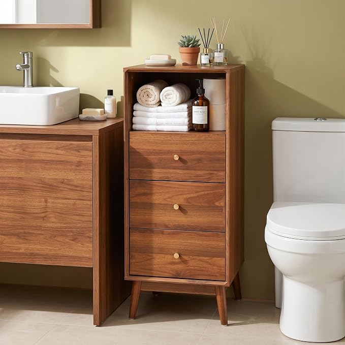 Bifins 37.6“ Tall Bathroom Cabinet with 3 Drawers and Open Shelf | Narrow,Tower Storage,Beside Toilet,Next to the Toilet,Laundry,Tall Nightstand,Next to TV Stand,Anti-tip
