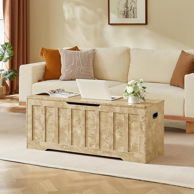 VANKILEY 47.2" Storage Chest Extra Large, Wooden Storage Bench(Rustic Glod)
