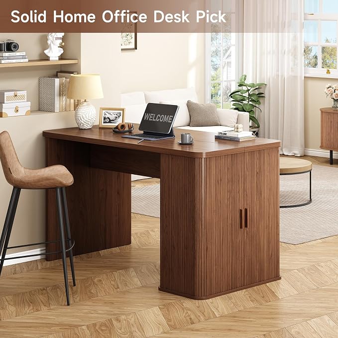 ONBRILL 61 Inch Fluted Kitchen Island with Storage Walnut