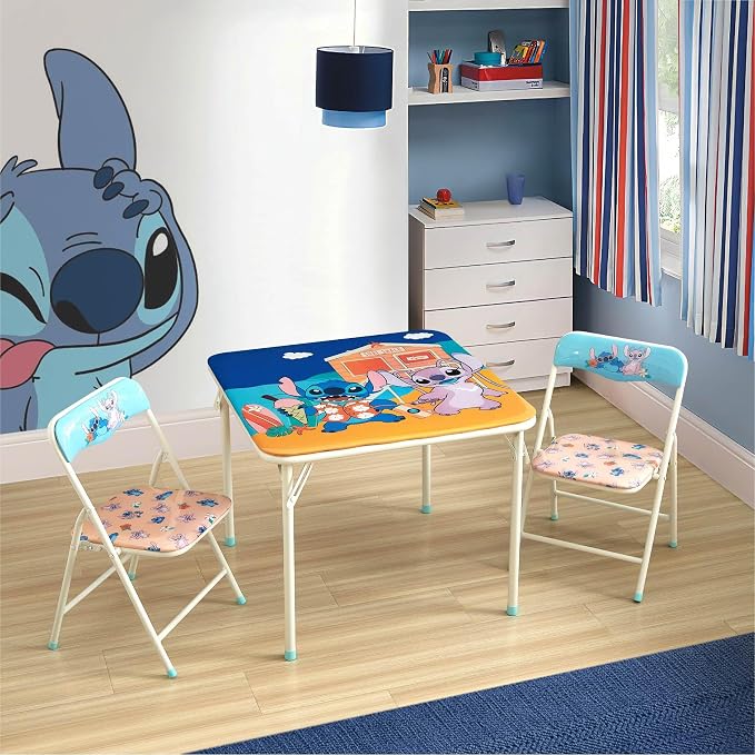 Disney Stitch Kids Activity Table and Chair Set, 3-Piece Folding Toddler Table with 2 Chairs, Padded Seats, Durable Frame for Play, Crafts & Snacks