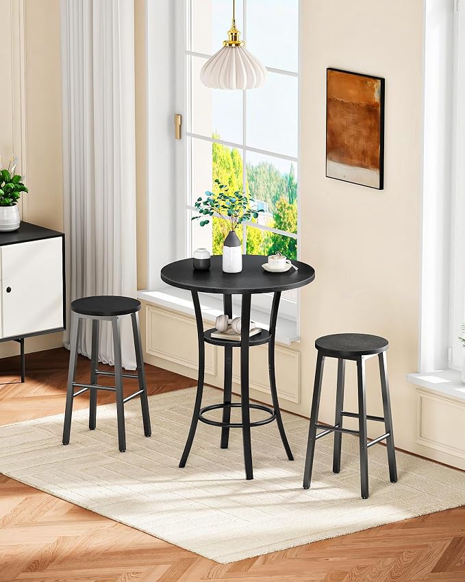 CHOEZON Round Bar Table, Set of 2 Small Kitchen Dining Tables, 2-Tier High Top & Counter Height Dining Table, for Bistro, Pub, Kitchen, Living Room, Black TBT03P2BB