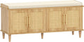 Akxomel 47.2" Rattan Shoe Storage Bench 4 Doors Wooden Entryway Bench Oak