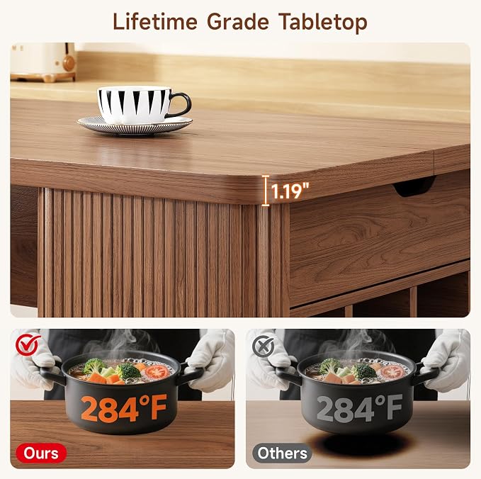 ONBRILL 61 Inch Fluted Kitchen Island with Storage Walnut