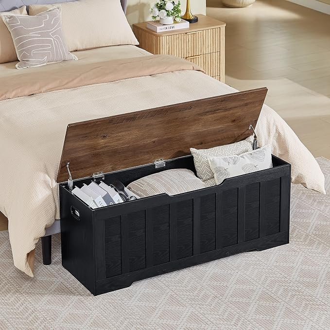 VANKILEY 47.2" Storage Chest Extra Large, Storage Bench.(Black+Brown)