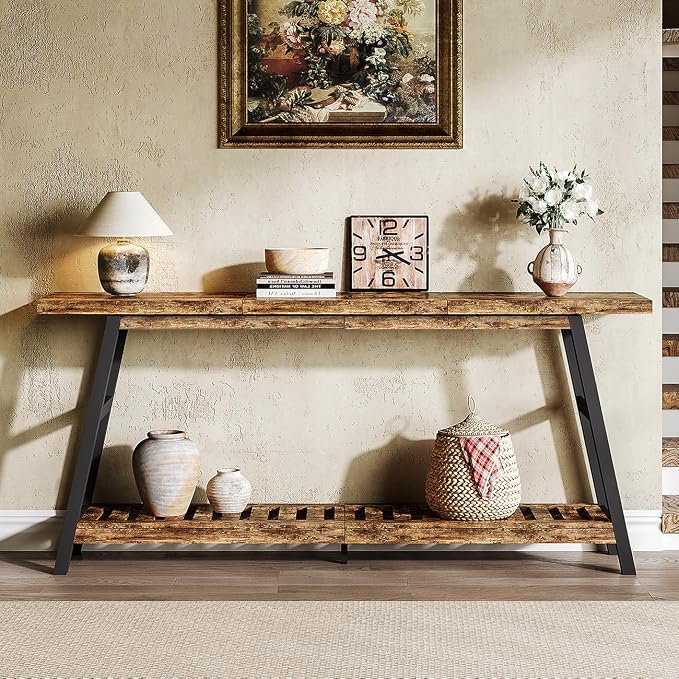 ChooChoo 70.9 Inch Long Console Tables for Entryway, Hallway Table, 2-Tier