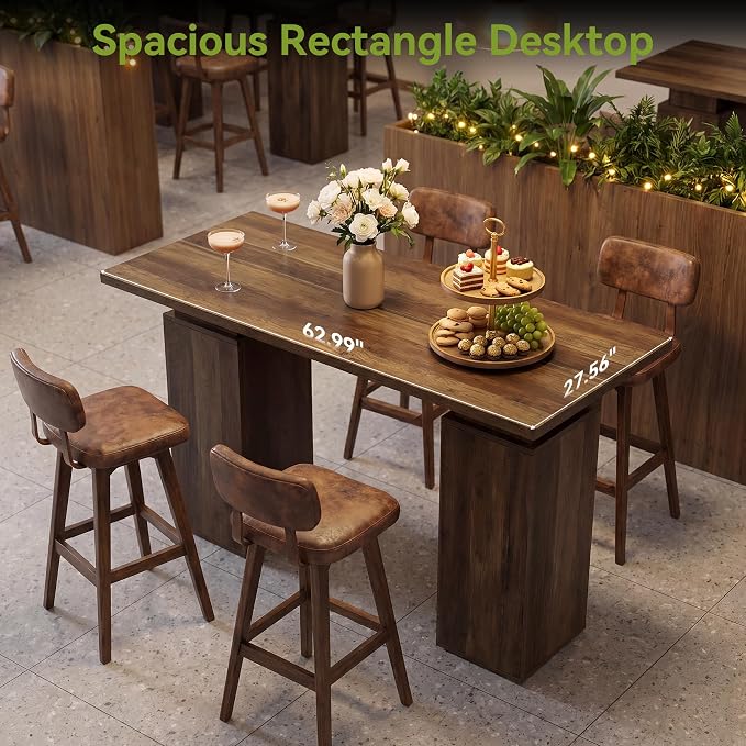 LITTLE TREE 63" Long Bar Table with Storage Cabinets for Dining & Kitchen