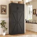 Unikito 71” Tall Kitchen Pantry Storage Cabinet with Adjustable Shelves | Large Farmhouse Storage Cupboard, Barn Doors, Sturdy and Deep, Versatile for Dinning Room, Living Room, Bathroom, Black