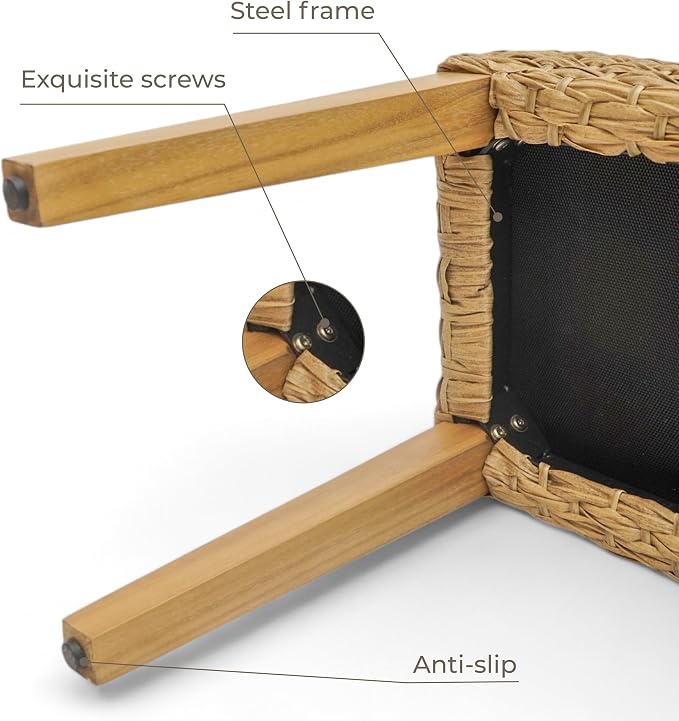 Outdoor Rattan Backless Bench with PE Wicker & Acacia Wood Frame, Natural