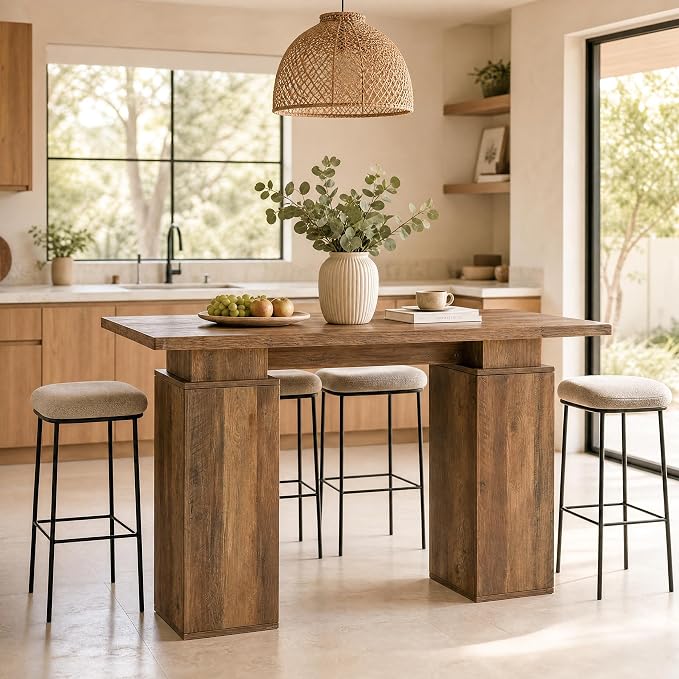 LITTLE TREE 63" Long Bar Table with Storage Cabinets for Dining & Kitchen