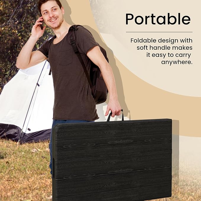 2 PACK of 8 Feet Foldable Table with Built in Handle & Steel Legs | 8 FT Heavy Duty Portable | Perfect for Party, Dining, Wedding, Events, Picnic Indoor, Outdoor, Camping, Temporary - 8 Foot