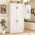Unikito 71” Tall Kitchen Pantry Storage Cabinet with Adjustable Shelves | Large Farmhouse Storage Cupboard, Barn Doors, Sturdy and Deep, Versatile for Dinning Room, Bathroom, Living Room, White