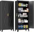 71" Metal Storage Cabinet with 2 Doors and 4 Adjustable Shelves,Black Farmhouse Kitchen Pantry Cabinet,Steel Garage Tool Cabinet,File Cabinetfor Home,Office,Dinning Living Room,Warehouse