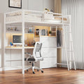 Decofy White Twin Loft Bed with Desk and 6 Storage Drawers, Metal Twin Size Loft Beds with Charging Station, RGB LED Lights, and Pegboard & Hanging Rod for Kids, Teenager (White)