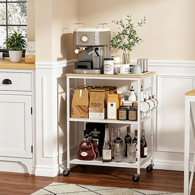 Homleke 3-Tier Rolling Kitchen Microwave Cart, Utility Cart
