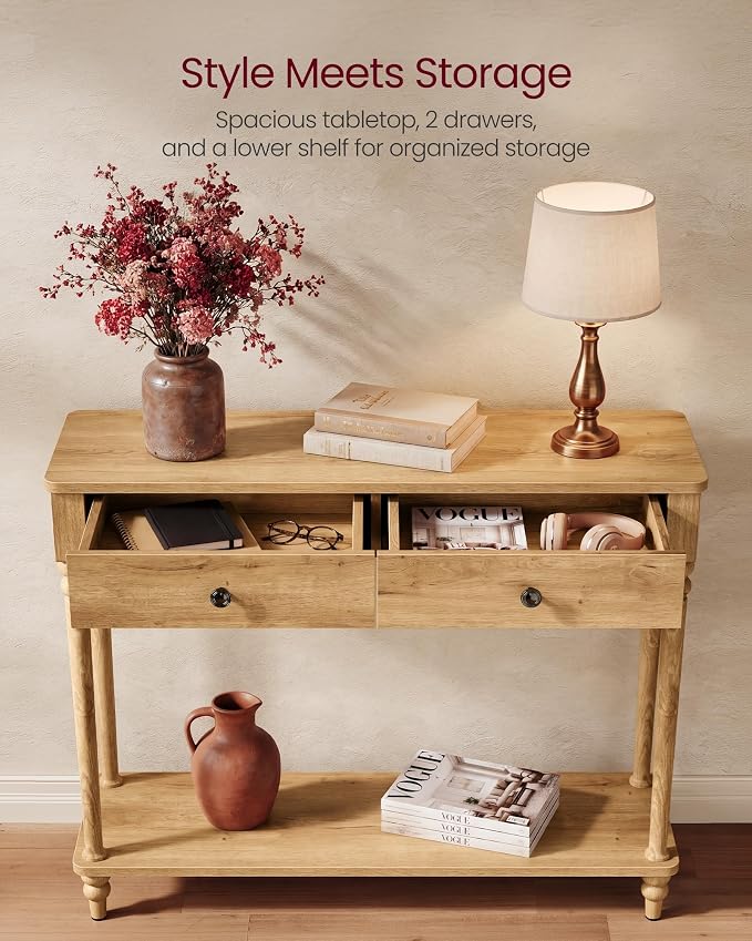 VASAGLE 39.3"Console Table, Narrow Entryway Sofa Table with Solid Wood Legs