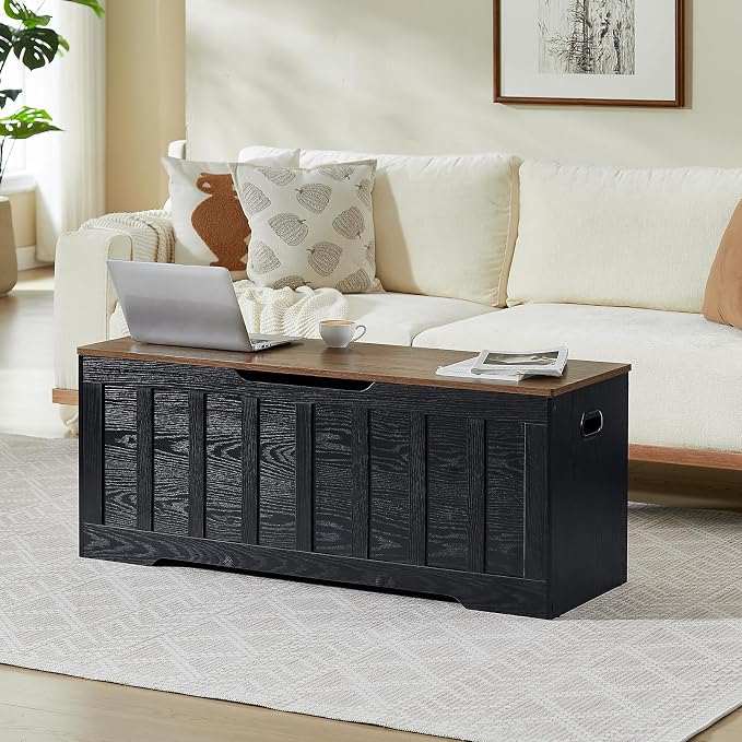 VANKILEY 47.2" Storage Chest Extra Large, Storage Bench.(Black+Brown)