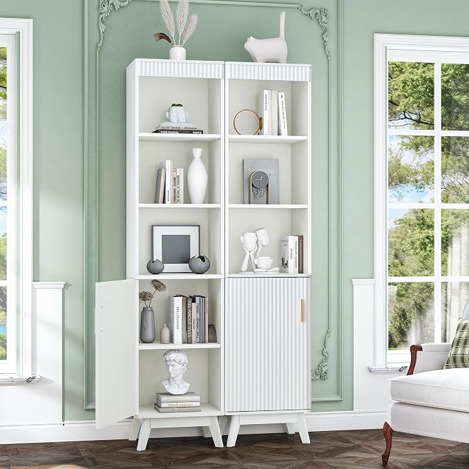 Bifins 68" Tall Bathroom Storage Cabinet,Narrow Fluted Tower Cabinet with Door and Shelves,Slim Space Saving Storage Unit for Bathroom Kitchen Living Room (White, 11.8" D x 15.75" W x 68" H) | Narrow,Fluted Door,Adjustable Shelf,5 Tier,Next to Toilet,N...