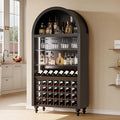 Arched Wine Bar Cabinet with LED Lights, 71" Tall Liquor Cabinets with 4 Glasses Holders & Wine Rack, Alcohol Display Storage Cabinet for Living Room, Kitchen Pantry, Dining Room (Black)