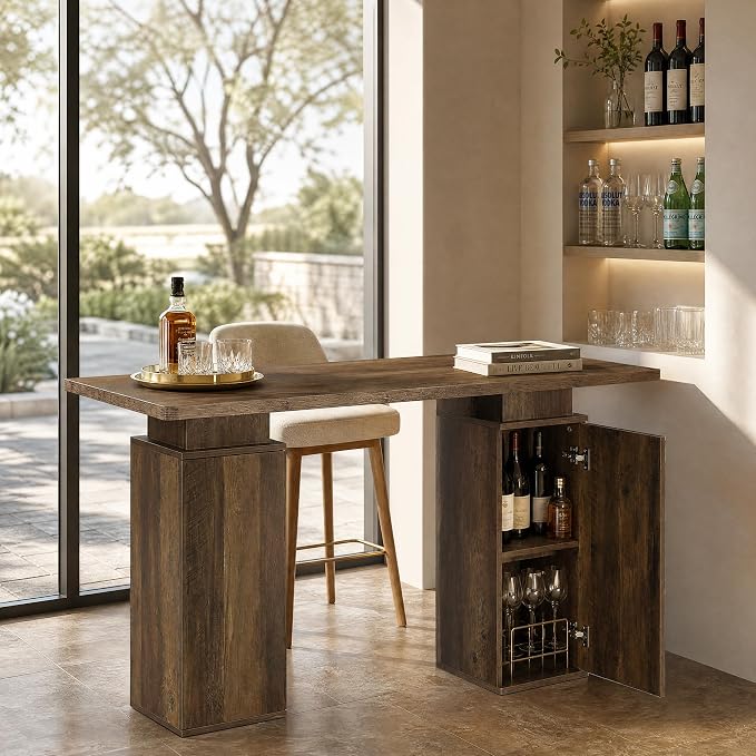 LITTLE TREE 63" Long Bar Table with Storage Cabinets for Dining & Kitchen