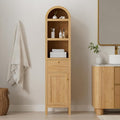 EYYTHUNG 67" Tall Arched Bathroom Narrow Storage Cabinet with Adjustable Shelf, Farmhouse Freestanding Tower Cabinet with Door and Drawer, Space Saving Organizer for Kitchen, Living Room, Natural Oak