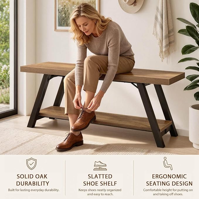 LVB Entryway Bench with Storage, Wood Bench for Entryway, 47 in