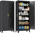 75" Metal Storage Cabinet with 2 Doors and 5 Adjustable Shelves,Black Farmhouse Kitchen Pantry Cabinet,Steel Garage Tool Cabinet,File Cabinetfor Home,Office,Dinning Living Room,Warehouse