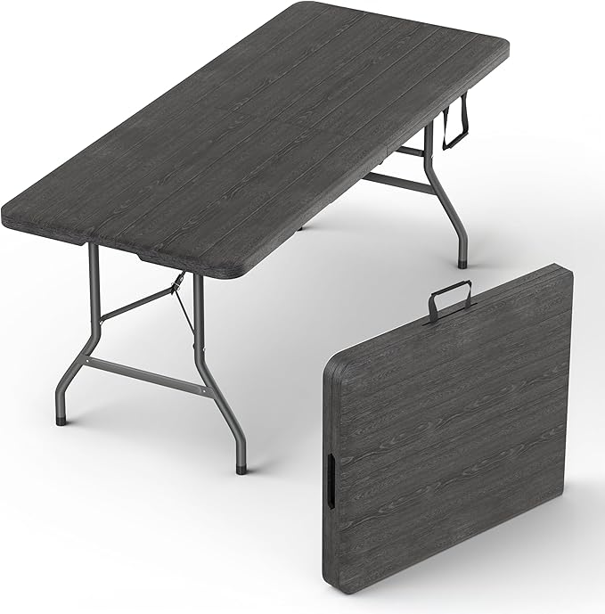 10 PACK of 6 Feet Foldable Table with Built in Handle & Steel Legs | 6FT Heavy Duty Folding Portable | Perfect for Party, Dining, Wedding, Events, Picnic Indoor, Outdoor, Camping, Folding - 6 Foot