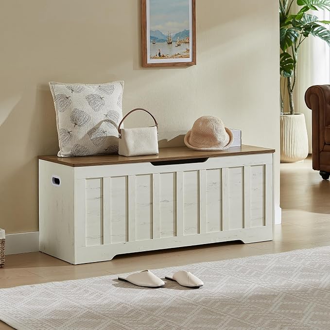 VANKILEY 47.2" Storage Chest Extra Large, Storage Bench.(White+Brown)