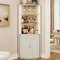 ONBRILL 72" Tall Corner Bar Cabinet with LED Light, Liquor Cabinets, White