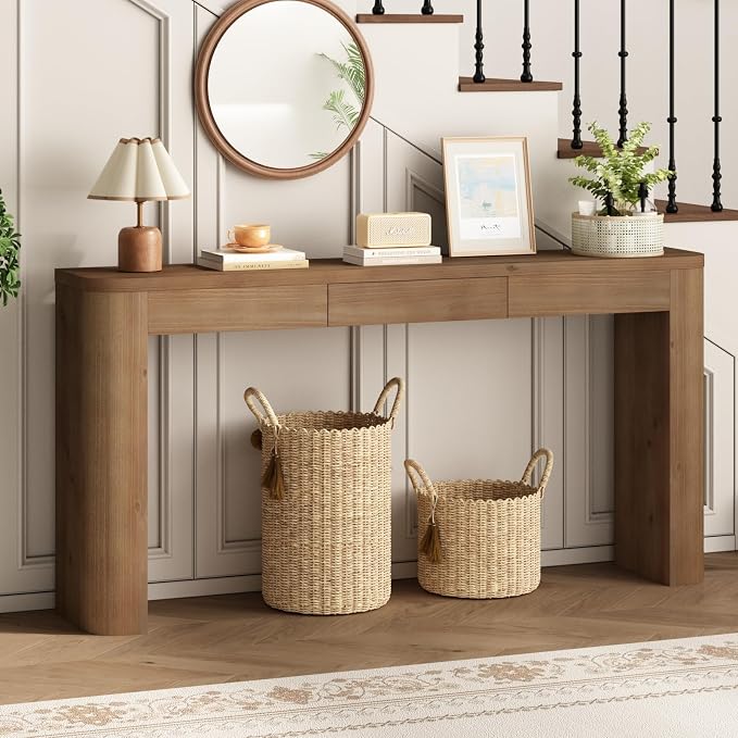 63" Solid Wood Console Table with Storage Drawer & Thick Leg