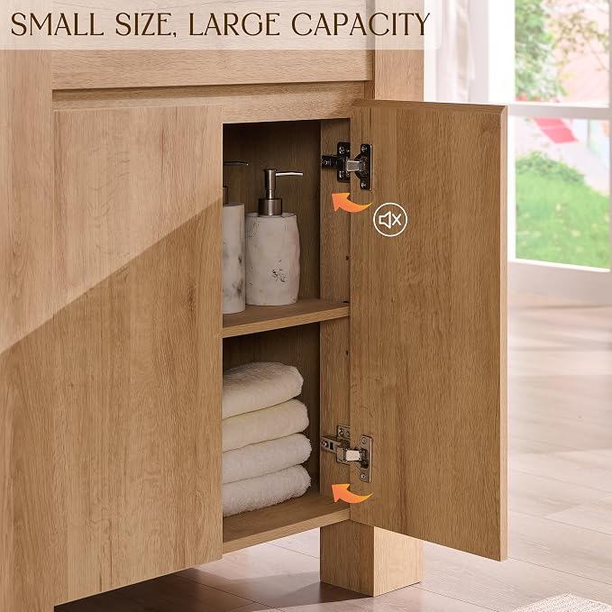 T4TREAM 30 Inch Bathroom Vanity with Sink, Modern Single Sink Bathroom Vanity, Small Bathroom Cabinet with Handle-Free Design, Natural Oak