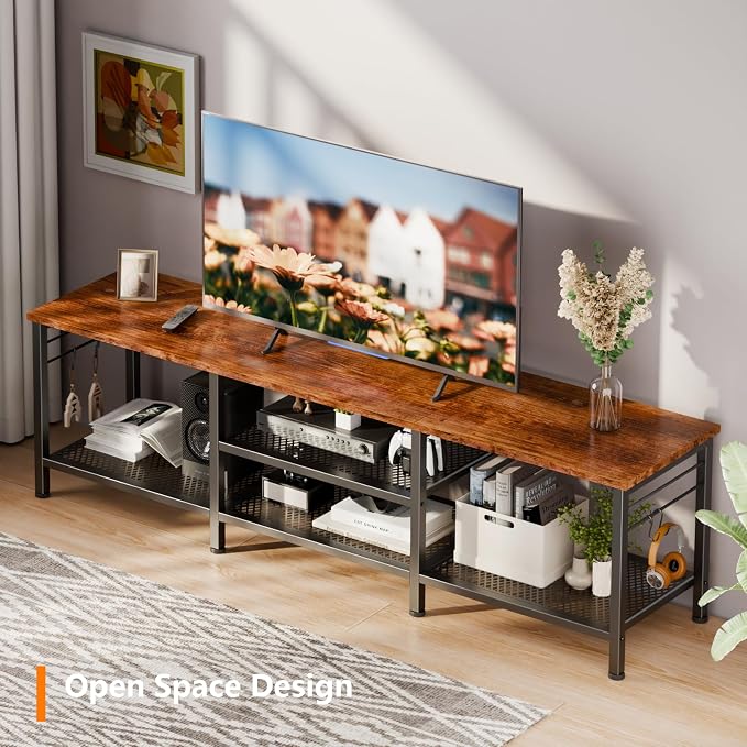 Furologee 63 Inch TV Stand, Entertainment Center with Shelves, Rustic Brown
