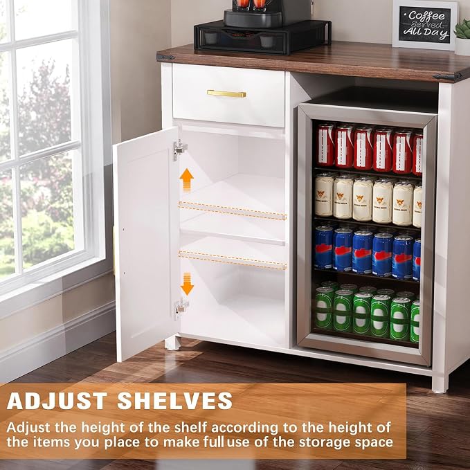 GDLF Coffee Bar Cabinet with Fridge Space, Mini Fridge Stand,White