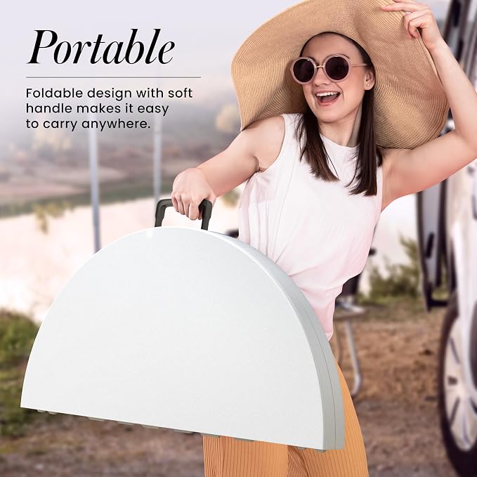 2 PACK of 3.5 Feet Circular Round Foldable Table with Built in Handle & Steel Legs | Heavy Duty Portable | Perfect for Party, Dining, Wedding, Events, Picnic Indoor, Outdoor, Camping, Utility