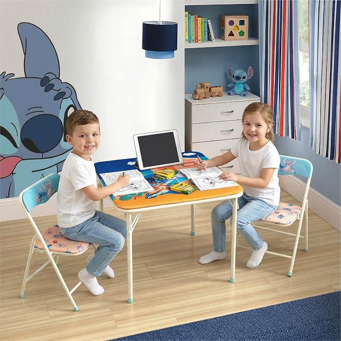 Disney Stitch Kids Activity Table and Chair Set, 3-Piece Folding Toddler Table with 2 Chairs, Padded Seats, Durable Frame for Play, Crafts & Snacks