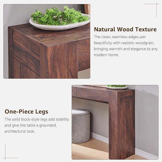 OKD 63" Console Table with Drawers, Thick Block Entryway Table, Walnut