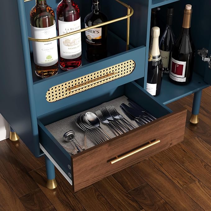 ARTPOWER Modern Coffee Bar Cabinet with Pull-Out Wine Storage, Blue