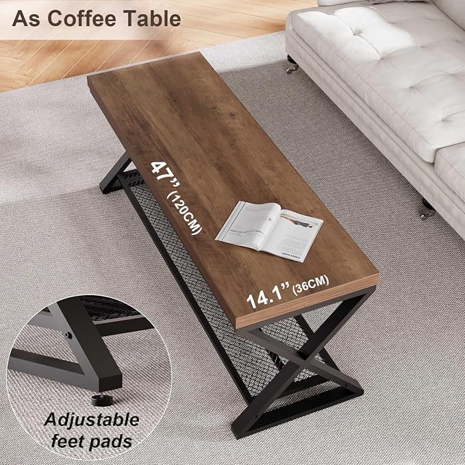 LVB Entryway Bench, Indoor Shoe Bench with Storage & Seating Rustic Oak 47"