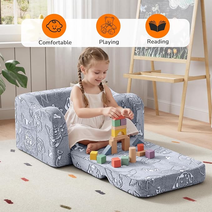 MeMoreCool Kids Couch, Glow Dark Dog Fold Out Sofa Chair, Foam, Washable