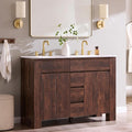 T4TREAM 48 Inch Modern Bathroom Vanity with Double Sink, Dark Walnut | Integrated Resin Sink, 4 Soft-Close Doors & 3 Drawers, Handle-Free Design, Thick Heavy-Duty Legs, Walnut Grain Finish