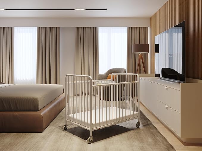 Foundations Stowaway Metal Baby & Toddler Folding Hotel Crib, White
