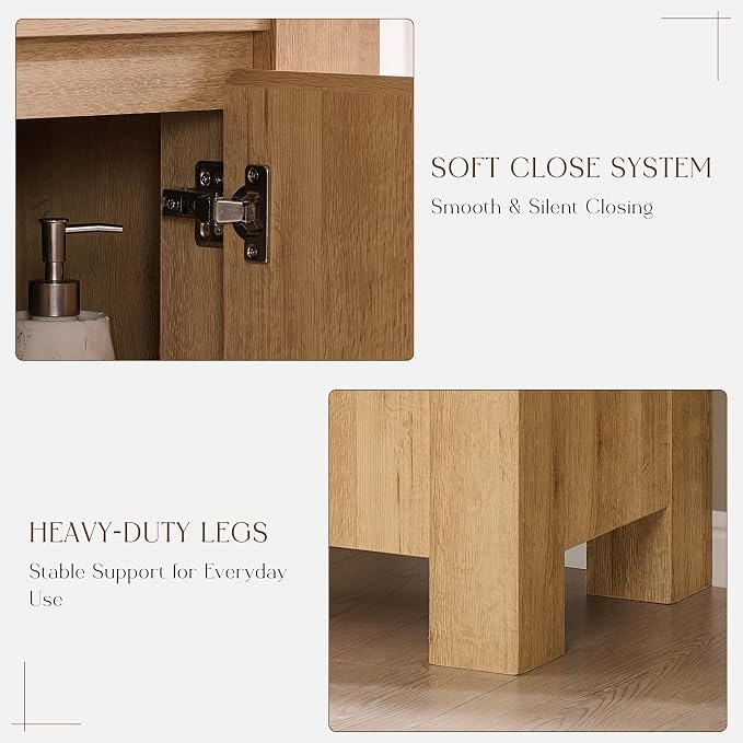 T4TREAM 30 Inch Bathroom Vanity with Sink, Modern Single Sink Bathroom Vanity, Small Bathroom Cabinet with Handle-Free Design, Natural Oak