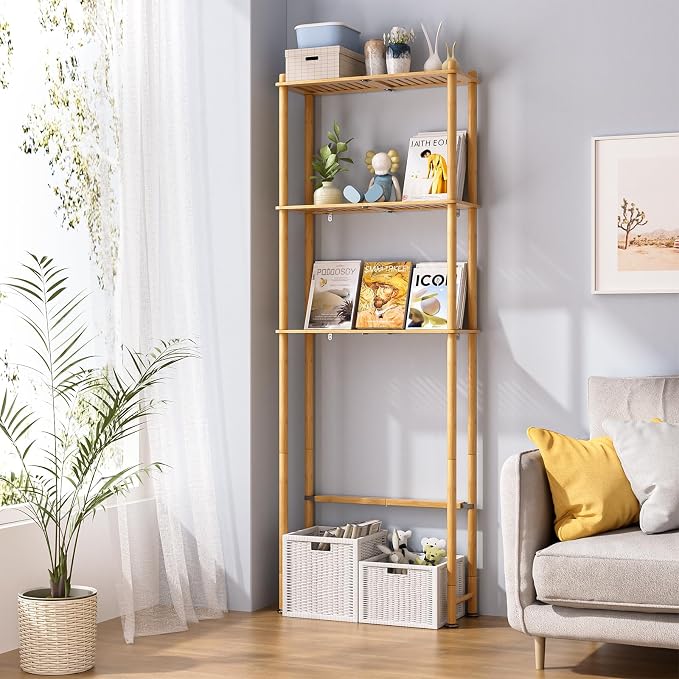 AmazerBath Bamboo Over The Toilet Storage Shelf, 3-Tier Bathroom Over Toilet Organizer Rack, Freestanding Above Toilet Shelf for Bathroom, Laundry, Space Saver, Natural Color
