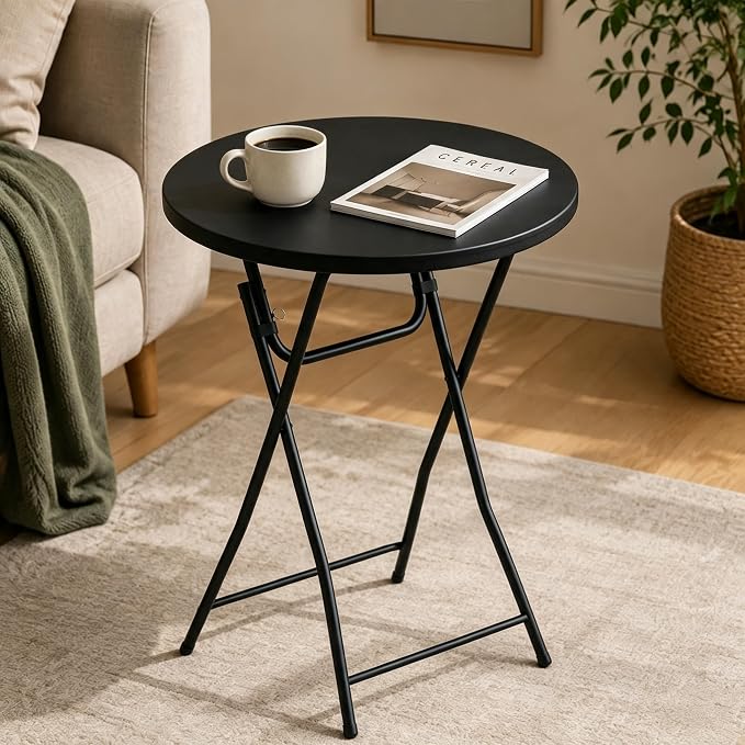 Folding Height Cocktail Table with Metal Legs 32'' Round Top for Small Spaces Bar Wedding Party Indoor Outdoor Use, Black
