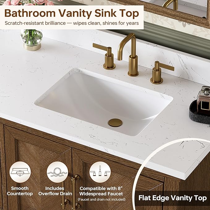 48 Inch Bathroom Vanity with Sink, Solid Wood, Walnut | Fully Assembled Freestanding Bathroom Vanity, Soft Close Parquet Doors & Dovetail Drawers, Vanity for Bathroom Renovation