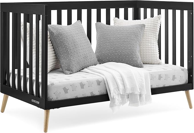 Delta Children Essex 4-in-1 Convertible Baby Crib, Ebony with Natural Legs